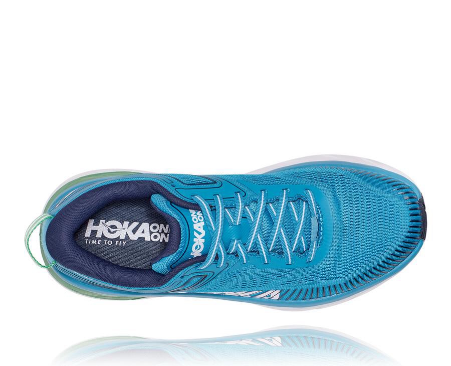 Hoka Australia One One Bondi 7 - Mens Running Shoes Blue/White - QVXIN-4273